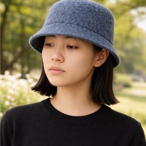 Blue Gray Fuzzy Wool Bucket Hat Made in Japan CA4LA